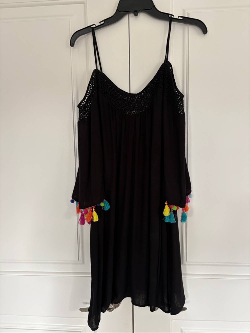 Nanette Lepore Black Swim Coverup with Multi-Color Tassels